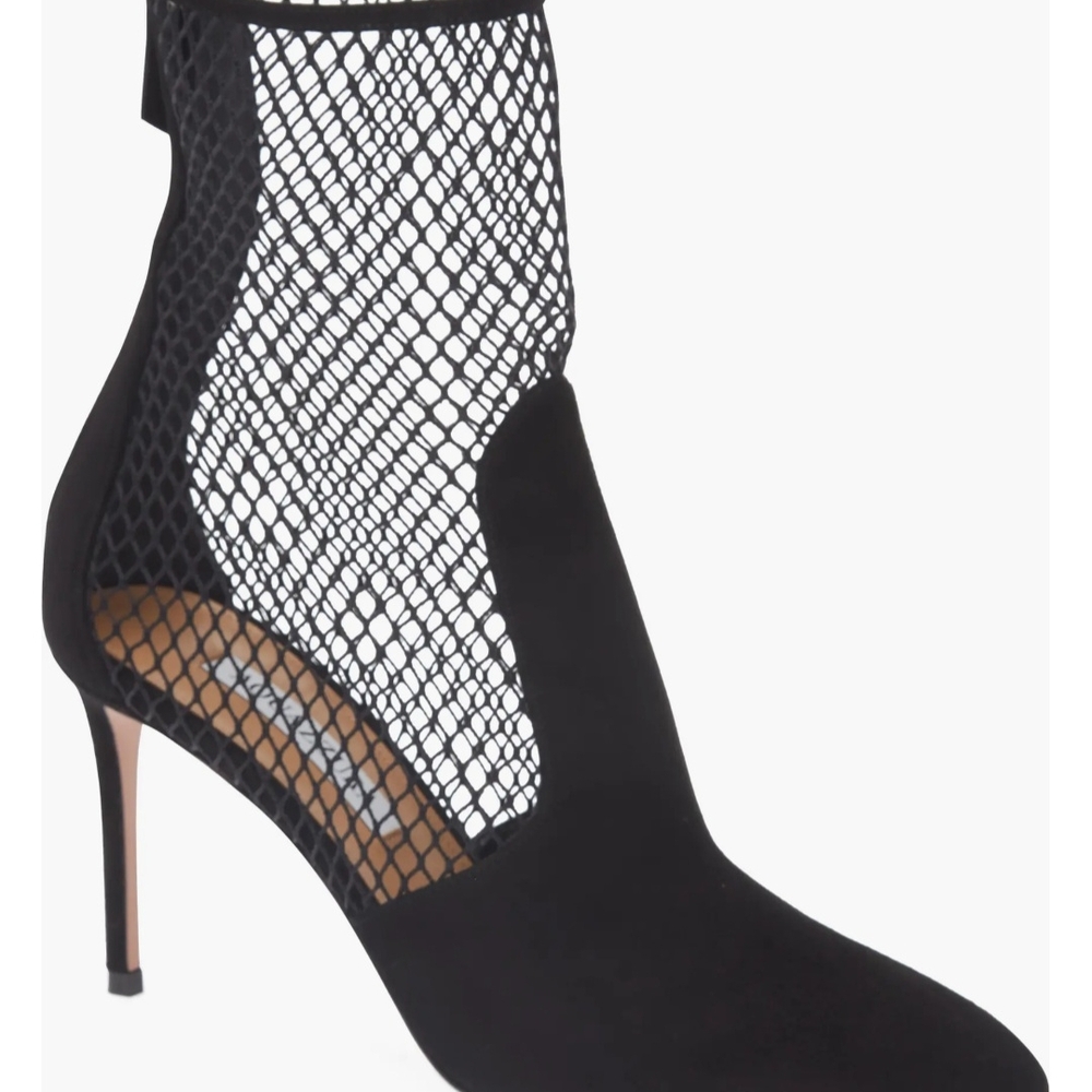 AQUAZZURA Brera Pointed Toe Mesh Bootie Elegant Black Mesh Stiletto